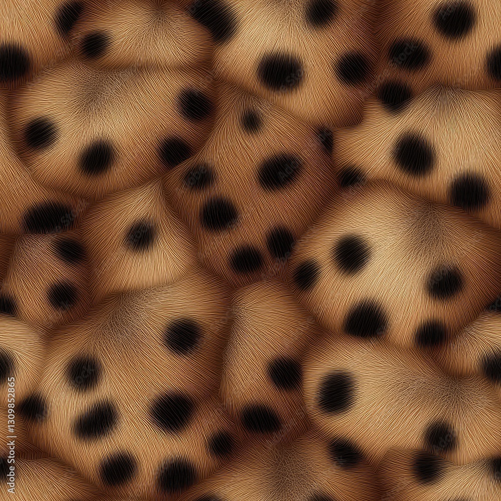 Poster seamless leopard print pattern showcases brown, tan, and cream spots on a black background ideal for