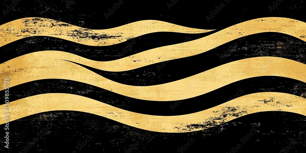 Poster golden wavy lines create a captivating abstract design against a dark background for artistic expres