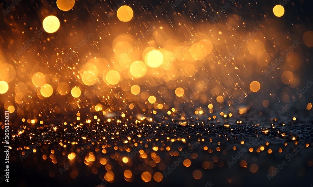 Poster golden bokeh lights falling like rain creating an ethereal and magical atmosphere