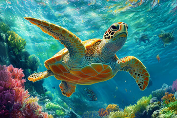 Fototapeta premium Background of A mural of fish