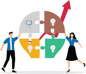 Team use Artificial Intelligence puzzle jigsaw connect,business people coworker help by idea with ai Artificial Intelligence connect team jigsaw cooperation for team success