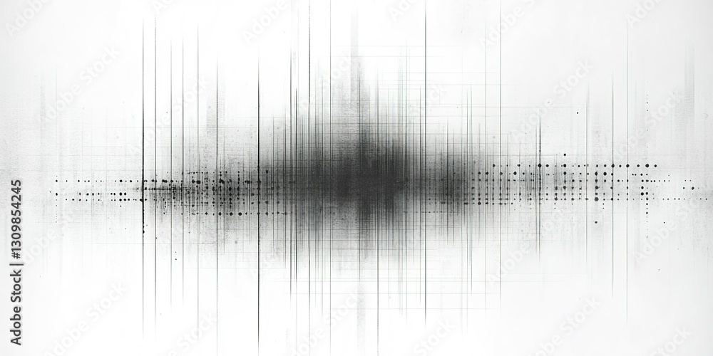 Poster sound wave visualization in black and white with detailed graphic representation and abstract patter