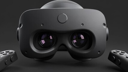 A sleek VR headset with vibrant purple lenses designed for immersive gaming