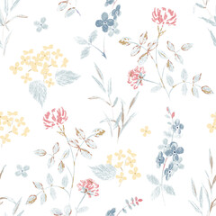 Seamless pattern with colorful garden flowers. Botanical illustration for home decor.