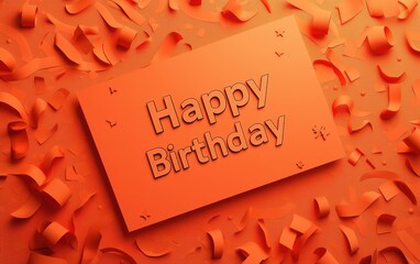 Happy Birthday 3d background minimalistic mockup with space for text in bold fiery orange