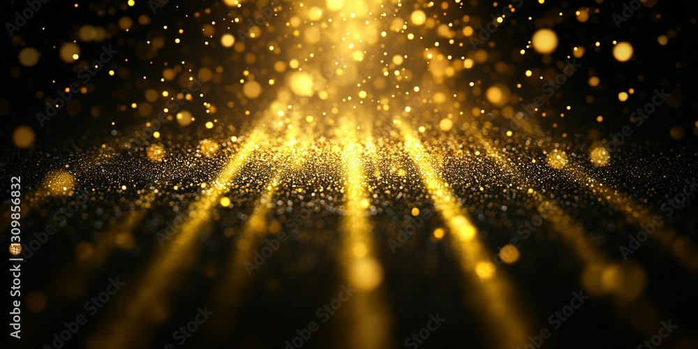 Poster golden light streams illuminate a dark background creating a magical atmosphere with shimmering part