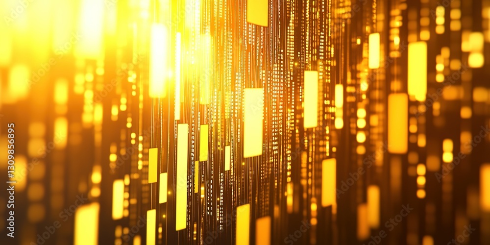 Poster bright golden light streams create an abstract digital pattern in a vibrant setting with a warm atmo
