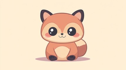 A cute cartoon fox character sitting with its big eyes open