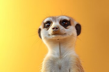 Fototapeta premium Cute Meerkat Portrait Against Yellow Background