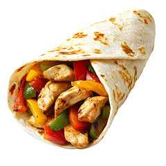 Fried spicy chicken wrap food tortilla burrito.