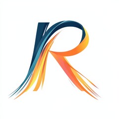letter R with abstract motion lines icon logo illustration isolated on white background