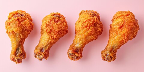 Hovering fried chicken drumsticks, crispy and golden on a soft pastel gradient