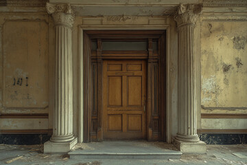 Fototapeta premium Elegant generative ai depiction of a bright, empty room with ornate classical architecture and large windows letting in sunlight