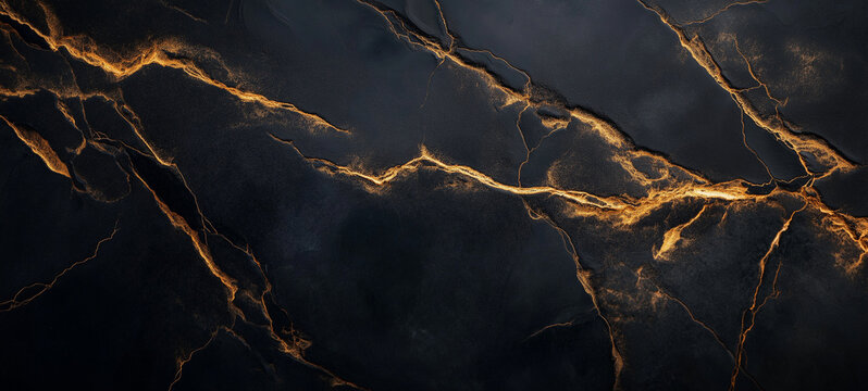 Abstract gold and dask marble texture background, Golden lines inserted on black stones.
