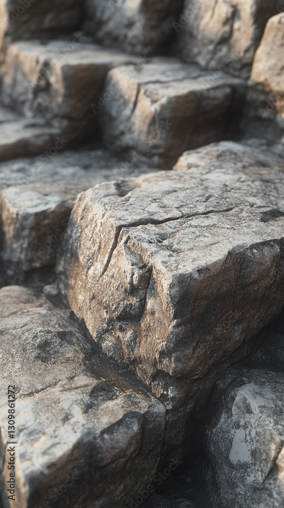 Poster close-up of rough stone texture, showing grey and brown tones, creating a natural and rugged appeara