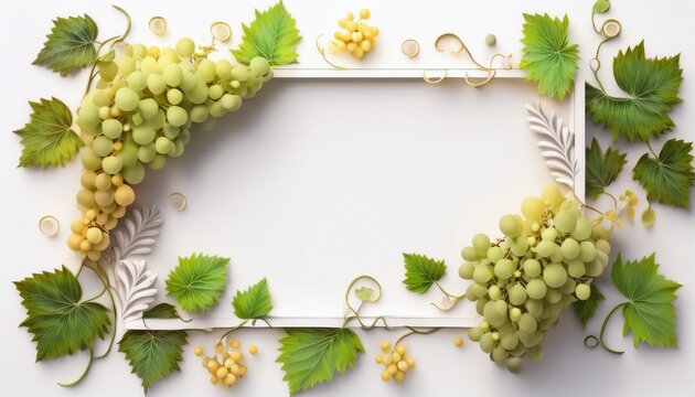 Marco de uvas blancas, fondo blanco, realista, 4k copyspace
