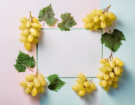 Marco de uvas blancas, fondo blanco, realista, 4k copyspace
