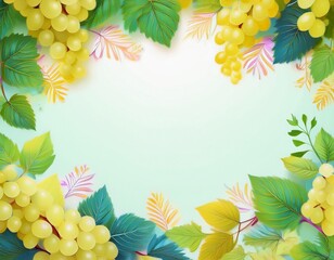 Marco de uvas blancas, fondo blanco, realista, 4k copyspace