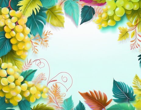 Marco de uvas blancas, fondo blanco, realista, 4k copyspace
