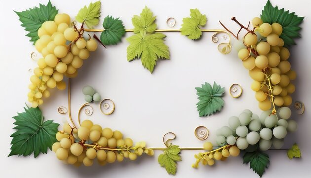 Marco de uvas blancas, fondo blanco, realista, 4k copyspace