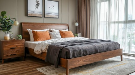 Cozy, Beautiful Bedchamber Room Interior Design: Comfortable Apartment Furniture Set for a Clean & Furnished Look