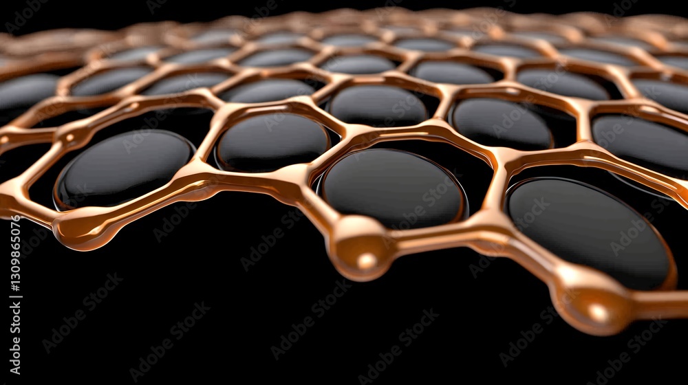 Poster abstract close-up of black and gold honeycomb structure with shiny surface