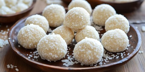 Ladoo, round Indian sweets made with gram flour, sugar, and ghee