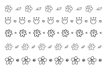 Doodle flower line hand drawn cartoon with black line for element, nature and illustration