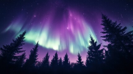 Fototapeta premium Northern Lights over a dark forest