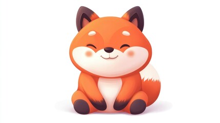 Obraz premium A cartoon illustration depicts a happy orange fox sitting contentedly