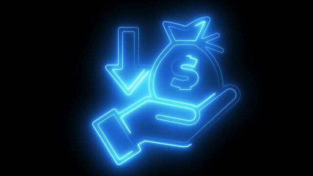 Money loss concepts. Arrow and dollar stocks graph, the stock price falls,  neon down arrow stocks graph with black background.