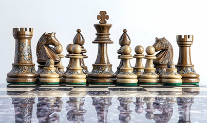 Chess Pieces Arranged on Board, Studio Shot