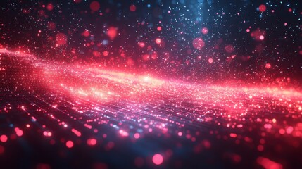 Fototapeta premium Abstract Red And Blue Pixel Explosion Digital Particle Backgrounds Design Ideas And Inspirations With Sparkles And Bokeh Effects. Vibrant Textured Digital Particle Backgrounds. Modern Glowing