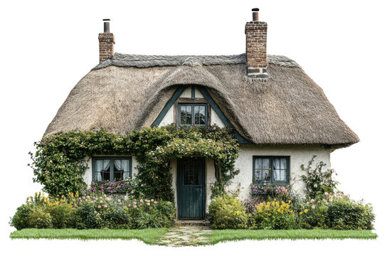 PNG English cottage architecture thatched flowers.