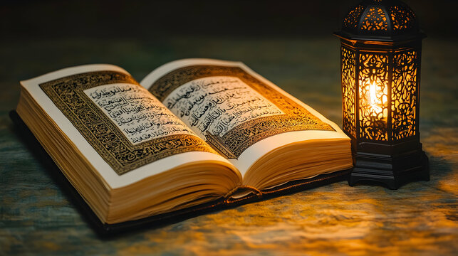 Illuminated Quran on Wooden Table (3)