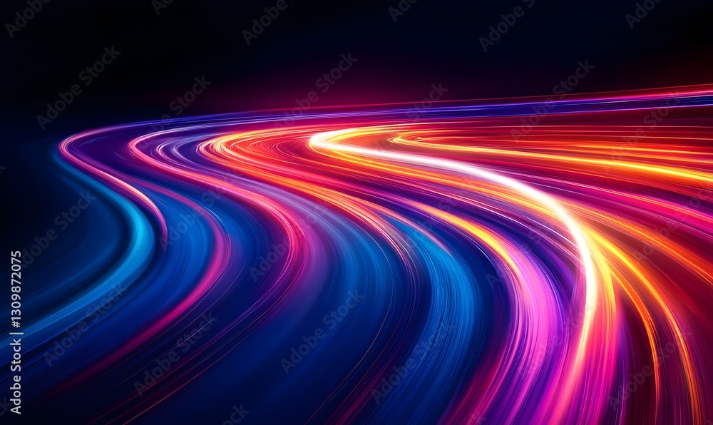 Poster dynamic streaks of vibrant light create an abstract sense of motion on dark background
