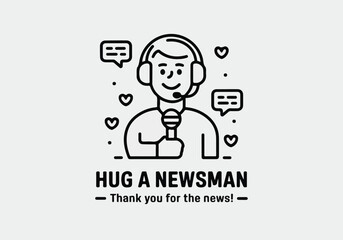 National Hug a Newsman Day Vector Illustration | Journalist Appreciation Poster, T-Shirt, Sticker, Social Media Design & Animated GIF – April 4