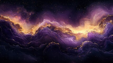 Fototapeta premium Celestial Landscape of Galactic Purple and Soft Rose Nebula with Golden Stars