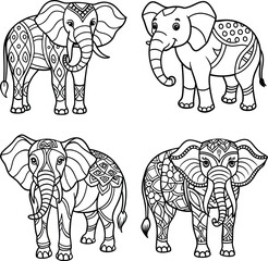 Funny Animal Line art coloring page set