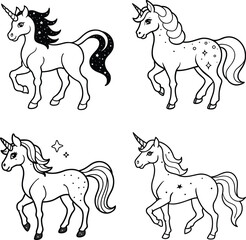 Funny Animal Line art coloring page set