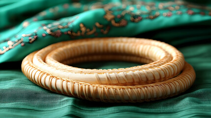 Ivory bangles on teal fabric