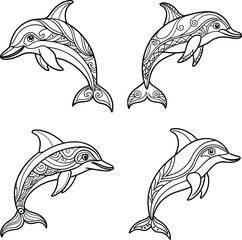 Funny Animal Line art coloring page set