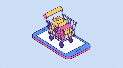 Online shopping cart on a mobile phone