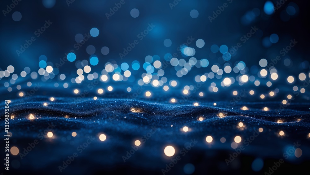 Poster blue bokeh lights create a magical atmosphere on a dark background with shimmering effects