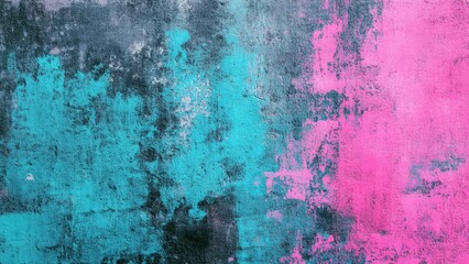 Fototapeta premium Colorful textured wall pink turquoise paint grunge artistic background