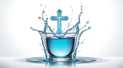 Holy Water on white background. Baptism, purification. Christian symbols and icons.