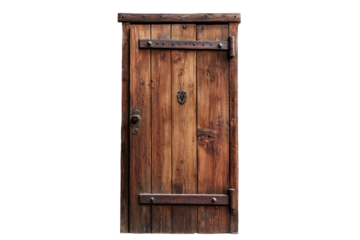 Rustic Wooden Door - A weathered, rustic wooden door with iron accents. Ideal for medieval, fantasy, or historical settings