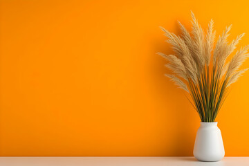 Naklejka premium Orange Background with Pampas Grass in Vase 3D Illustration