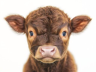 Fototapeta premium Baby brown calf portrait on white background