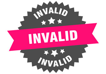 invalid. invalid round pink label isolated on transparent background